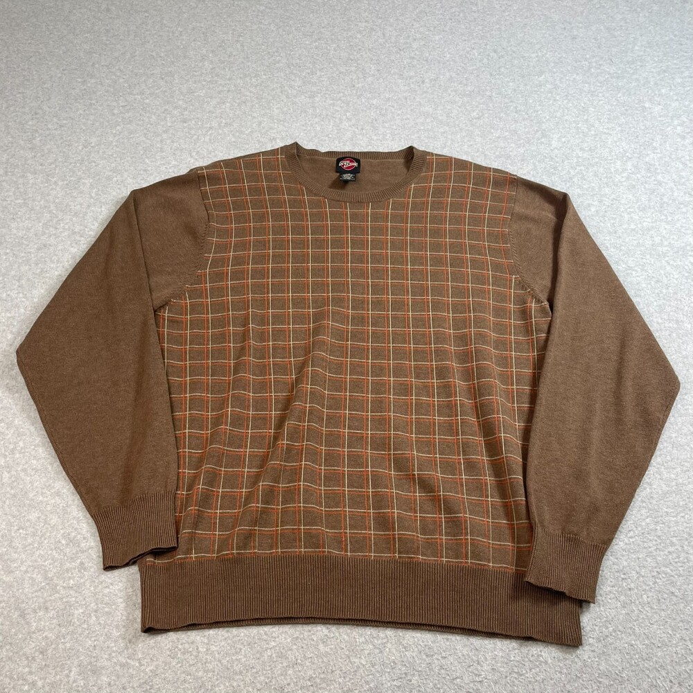 Nick Danger Sweater Men Large Brown Plaid Jumper Capsule Academia Heritage Y2K